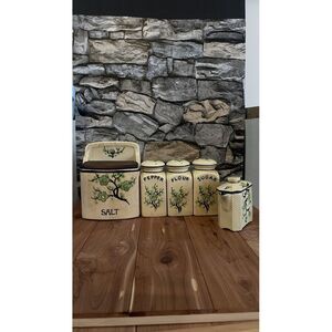 MORIYAMA GREEN CHERRY BLOSSOMS Ceramic Salt Box , Pepper, Flour, Sugar Japan